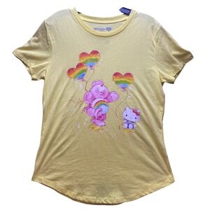 Hello Kitty x Care Bears Shirt Womens Large Collab Rainbow Balloons Yellow